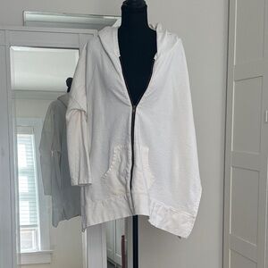 Free People White Oversized Zip Hoodie Jacket